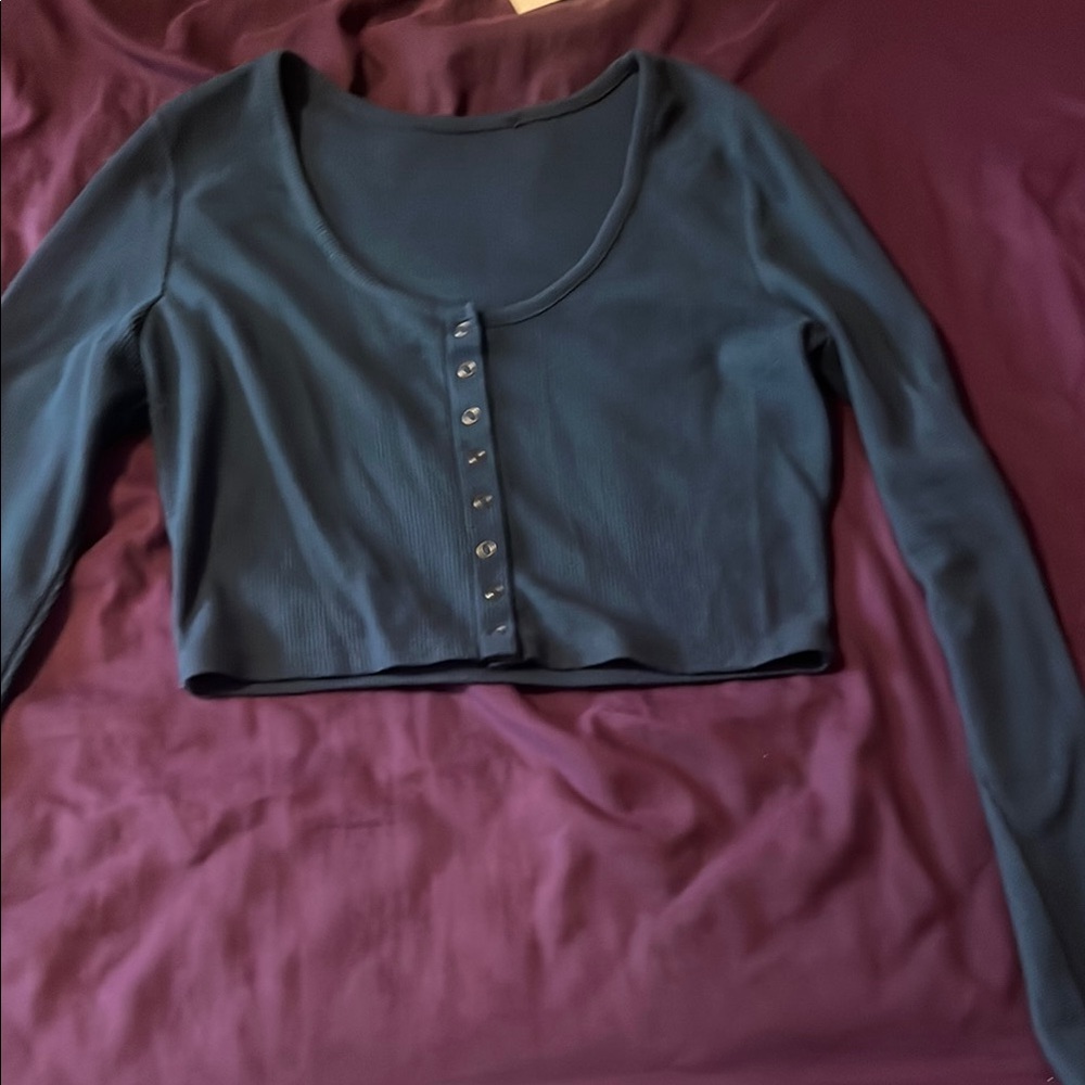 Women's Blue Long Sleeve Crop Top